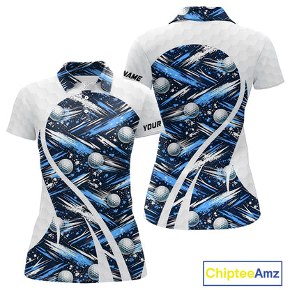 Womens Golf Polo Shirts Custom Black And Blue Golf Ball Pattern Golf Attire For Ladies, Golfer Gifts NBT575