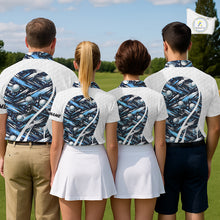 Load image into Gallery viewer, Mens Golf Polo Shirts Custom Black And Blue Golf Ball Pattern Golf Attire For Mens, Golfer Gifts NBT575