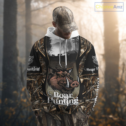 Personalized Wild Boar Hunting Camo 3D Print Custom Name Shirts, Hunting Gifts NBT195