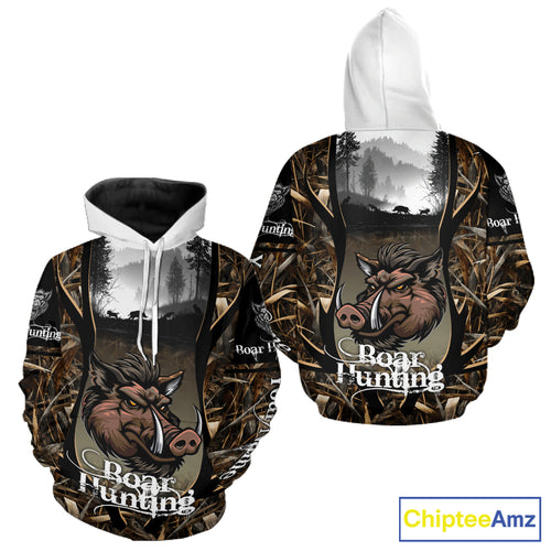 Personalized Wild Boar Hunting Camo 3D Print Custom Name Shirts, Hunting Gifts NBT195