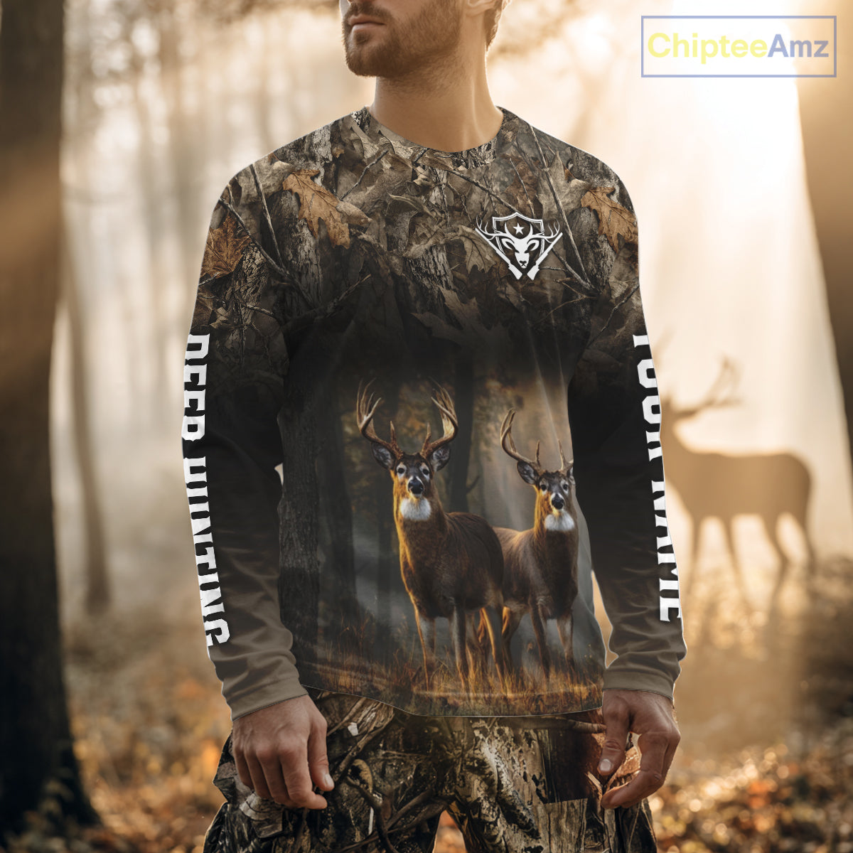 Personalized Forest Camo Deer Hunting Clothes Custom Name Whitetail Deer Design Hunting Hoodie NBT305