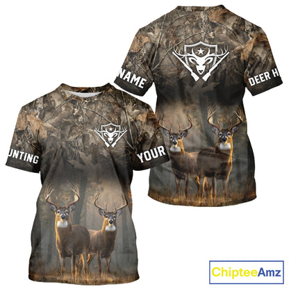 Personalized Forest Camo Deer Hunting Clothes Custom Name Whitetail Deer Design Hunting Hoodie NBT305
