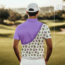 Load image into Gallery viewer, Personalized Funny Purple Cactus Pattern Mens Golf Polo Shirts Custom Cactus Golf Shirt, Golfer Gifts NBT707