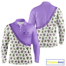 Load image into Gallery viewer, Personalized Funny Purple Cactus Pattern Mens Golf Polo Shirts Custom Cactus Golf Shirt, Golfer Gifts NBT707
