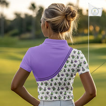 Load image into Gallery viewer, Personalized Funny Purple Cactus Pattern Womens Golf Polo Shirts Custom Cactus Golf Shirt, Golfer Gifts  NBT707
