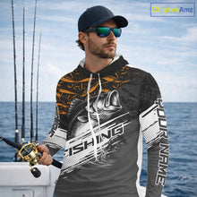 Load image into Gallery viewer, Personalized Bass Fishing Hood Long Sleeve UV Protection Custom Black &amp; Yellow Shirts, Bass Tournament Jerseys NBT359