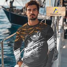 Load image into Gallery viewer, Personalized Bass Fishing Hood Long Sleeve UV Protection Custom Black &amp; Yellow Shirts, Bass Tournament Jerseys NBT359