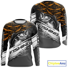 Load image into Gallery viewer, Personalized Bass Fishing Hood Long Sleeve UV Protection Custom Black &amp; Yellow Shirts, Bass Tournament Jerseys NBT359