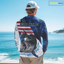 Load image into Gallery viewer, Blue Camo Bass Fishing American Flag Fishing Shirt, Bass Fishing Shirts Long Sleeve NBT458