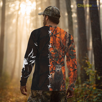 Orange Camo Deer Hunting Hoodie, Longsleeve Shirt for Red Deer Hunting Season, Hunter Gifts NBT11
