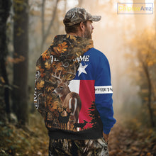 Load image into Gallery viewer, Texas Flag Fall Camo Whitetail Deer Hunting Hoodie, Longsleeve Shirt - Personalized Name Option NBT12