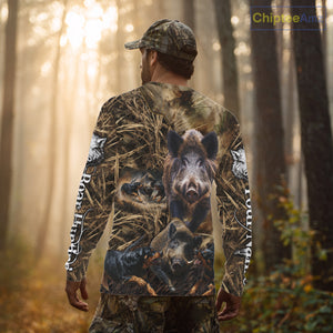 Wild Boar Hunting Camo Custom Name Shirts, Personalized Boar Hunting Clothes, Hunting Gifts NBT108