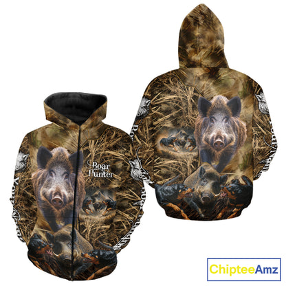 Wild Boar Hunting Camo Custom Name Shirts, Personalized Boar Hunting Clothes, Hunting Gifts NBT108