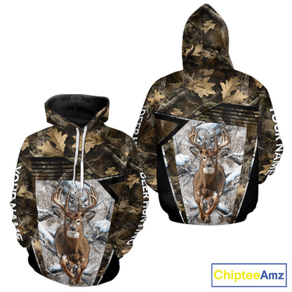 Personalized Whitetail Deer Hunting Camo 3D Print Custom Name Shirts, Hunting Camo Hoodie NBT313