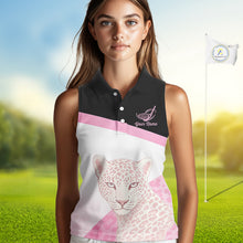 Load image into Gallery viewer, Leopard Womens Sleeveless Golf Polo Shirt Custom Pink Leopard Pattern Team Golf Tops, Golf Gifts NBT588