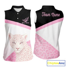 Load image into Gallery viewer, Leopard Womens Sleeveless Golf Polo Shirt Custom Pink Leopard Pattern Team Golf Tops, Golf Gifts NBT588