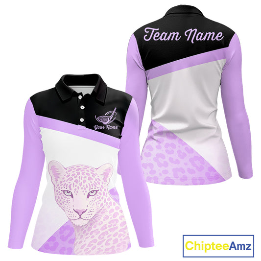 Leopard Womens Golf Polo Shirt Custom Purple Leopard Pattern Team Golf Tops, Golf Gifts NBT589