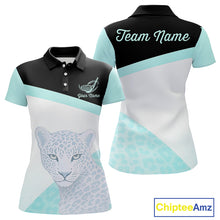 Load image into Gallery viewer, Leopard Womens Golf Polo Shirt Custom Teal Leopard Pattern Team Golf Tops, Golf Gifts NBT590
