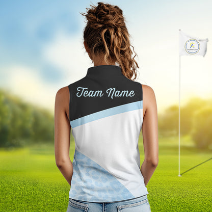 Leopard Womens Sleeveless Golf Polo Shirt Custom Blue Leopard Pattern Team Golf Tops, Golf Gifts NBT591
