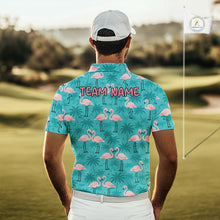 Load image into Gallery viewer, Mens Golf Polo Shirt Pink Flamingo Tropical Leaves Pattern Custom Team Flamingo Golf Polo Shirts NBT592