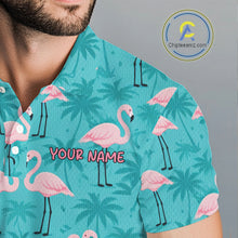 Load image into Gallery viewer, Mens Golf Polo Shirt Pink Flamingo Tropical Leaves Pattern Custom Team Flamingo Golf Polo Shirts NBT592
