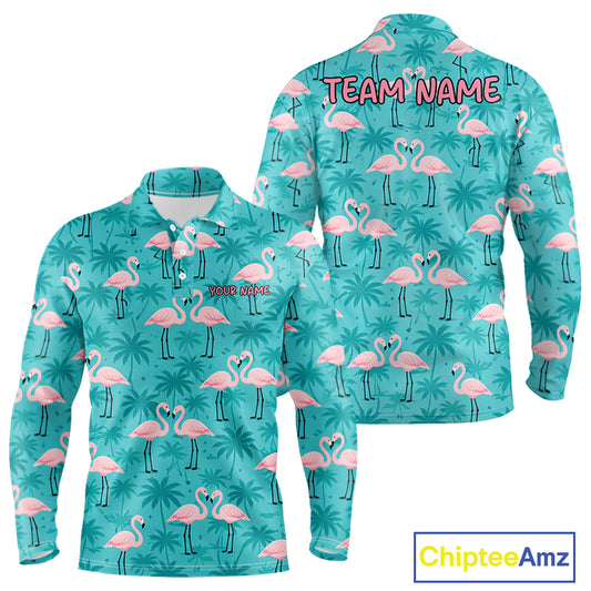 Mens Golf Polo Shirt Pink Flamingo Tropical Leaves Pattern Custom Team Flamingo Golf Polo Shirts NBT592