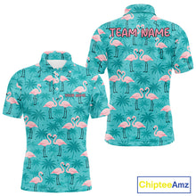 Load image into Gallery viewer, Mens Golf Polo Shirt Pink Flamingo Tropical Leaves Pattern Custom Team Flamingo Golf Polo Shirts NBT592
