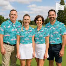 Load image into Gallery viewer, Mens Golf Polo Shirt Pink Flamingo Tropical Leaves Pattern Custom Team Flamingo Golf Polo Shirts NBT592