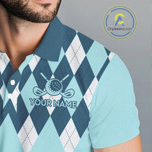Load image into Gallery viewer, Blue Argyle Plaid Pattern Mens Golf Polo Shirt Custom Golf Polo Shirt For Men, Golfing Gifts NBT593