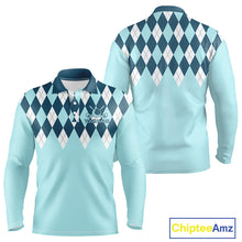 Load image into Gallery viewer, Blue Argyle Plaid Pattern Mens Golf Polo Shirt Custom Golf Polo Shirt For Men, Golfing Gifts NBT593