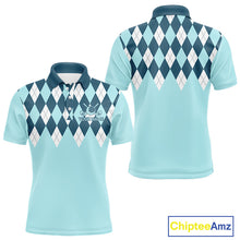 Load image into Gallery viewer, Blue Argyle Plaid Pattern Mens Golf Polo Shirt Custom Golf Polo Shirt For Men, Golfing Gifts NBT593