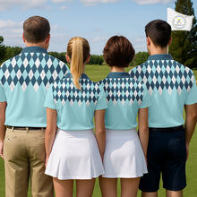 Load image into Gallery viewer, Blue Argyle Plaid Pattern Mens Golf Polo Shirt Custom Golf Polo Shirt For Men, Golfing Gifts NBT593