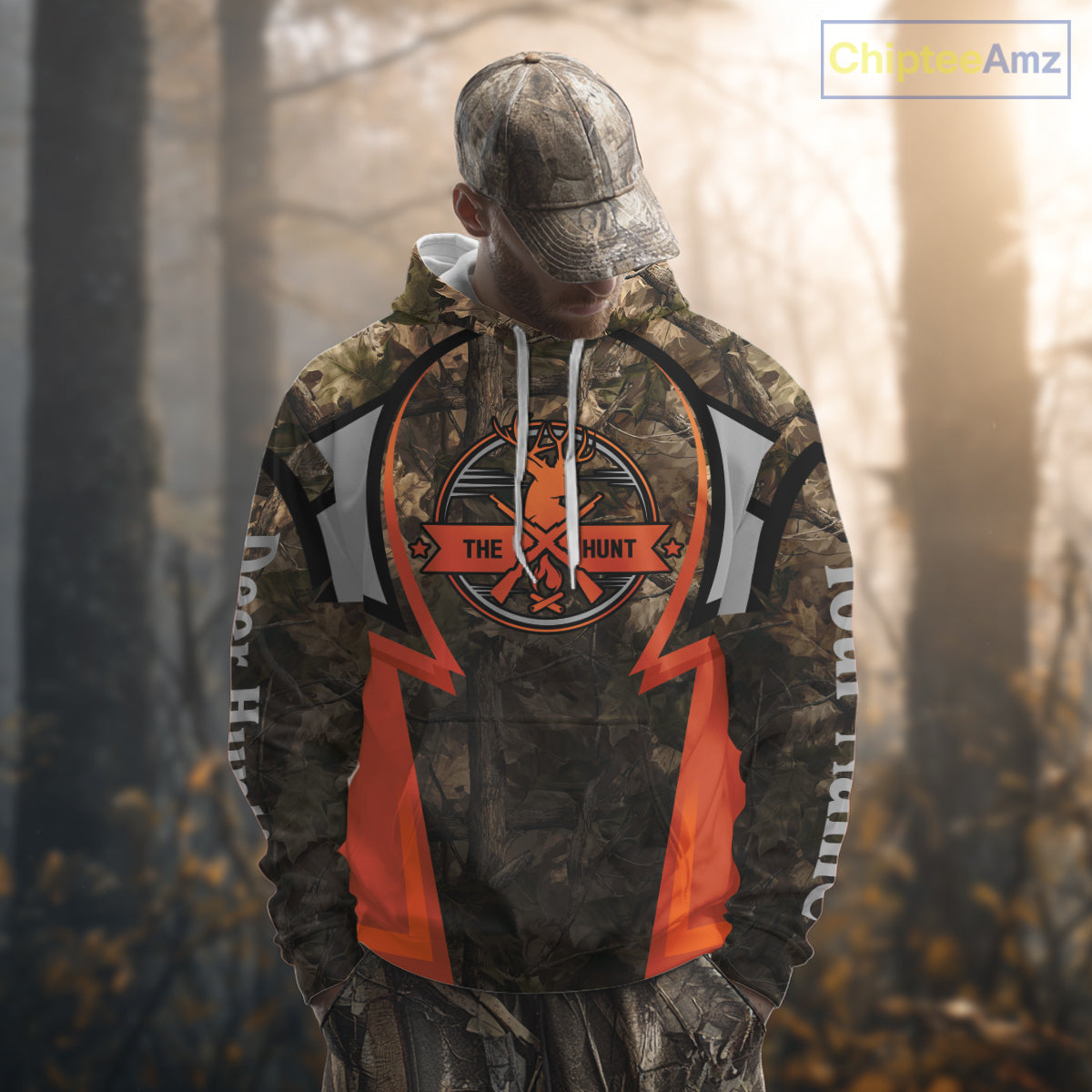 Orange Deer Hunting Brown Camouflage 3D Custom Name Shirts, Best Camo Deer Hunting Gift NBT204