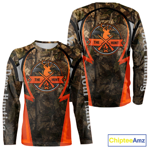 Orange Deer Hunting Brown Camouflage 3D Custom Name Shirts, Best Camo Deer Hunting Gift NBT204