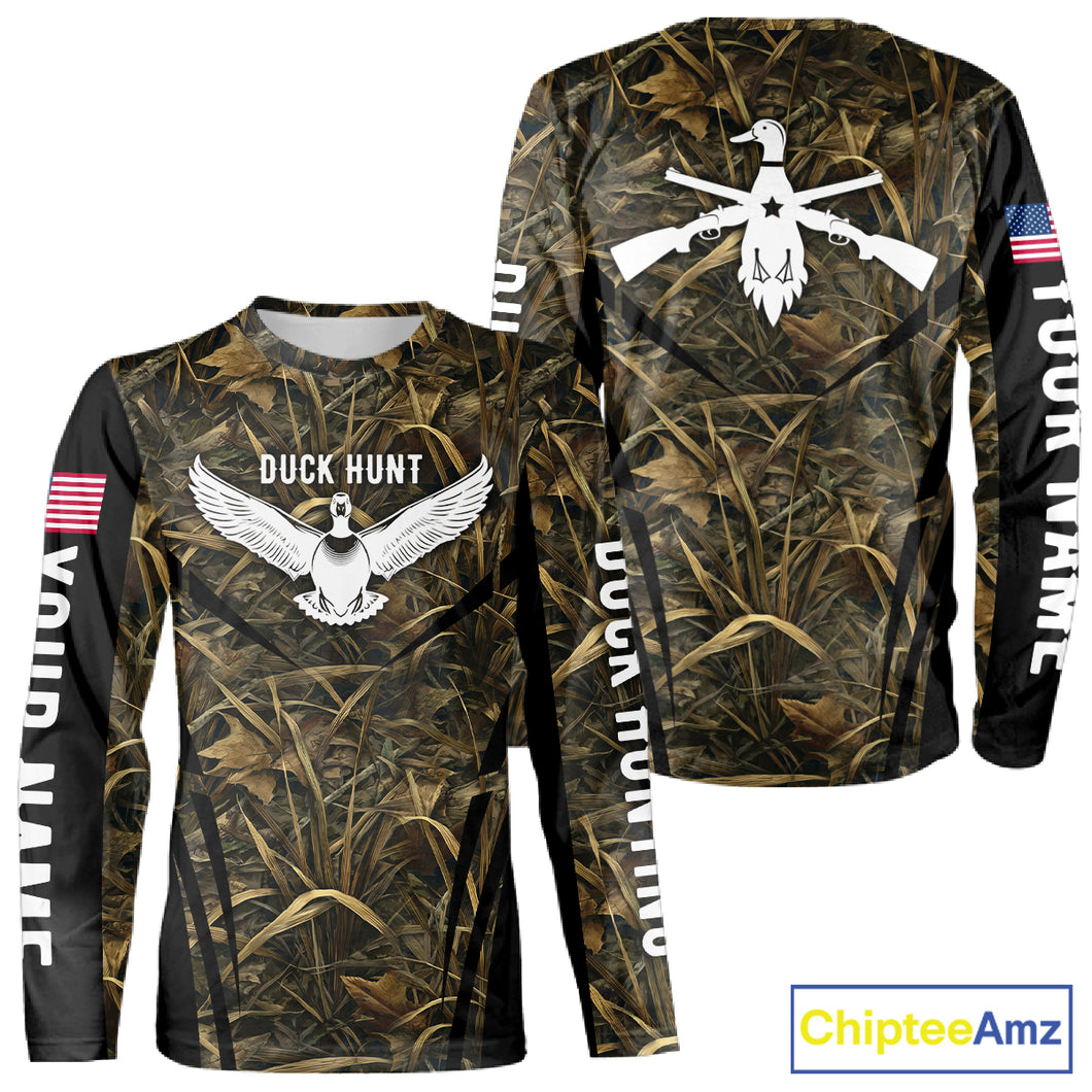 Best Duck Hunting Camouflage with US Flag Detail 3D Printed Shirts, Duck Hunting Gifts NBT205