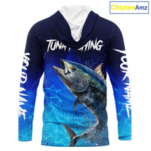 Load image into Gallery viewer, Personalized Blackfin Tuna Hooded Fishing Shirts Saltwater Deep Sea Fish NBT367