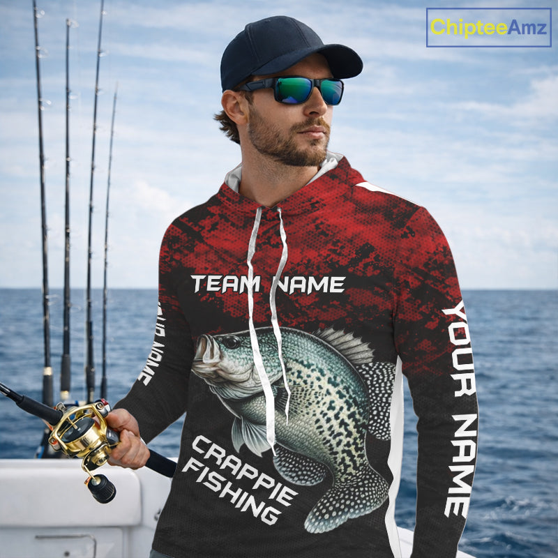 Personalized Crappie Hooded Fishing Shirts Red Camo Custom Name, Crappie Fishing Shirts NBT465