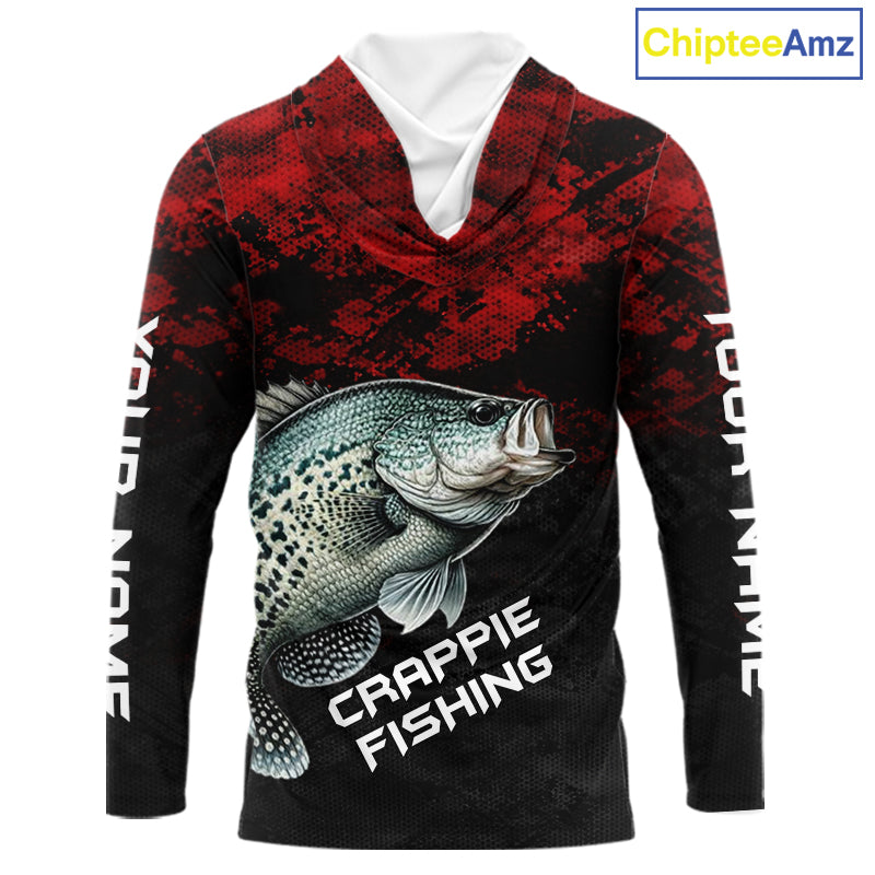 Personalized Crappie Hooded Fishing Shirts Red Camo Custom Name, Crappie Fishing Shirts NBT465