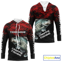 Load image into Gallery viewer, Personalized Crappie Hooded Fishing Shirts Red Camo Custom Name, Crappie Fishing Shirts NBT465