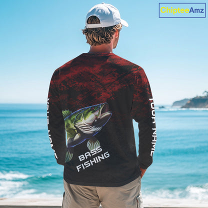 Personalized Largemouth Bass Hooded Fishing Shirts Red Camo Custom Name, Bass Fishing Shirts NBT466