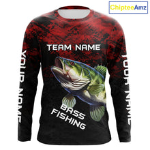 Load image into Gallery viewer, Personalized Largemouth Bass Hooded Fishing Shirts Red Camo Custom Name, Bass Fishing Shirts NBT466
