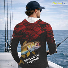 Load image into Gallery viewer, Personalized Walleye Long Sleeve Fishing Shirts Red Camo Custom Name Walleye Fishing Shirts NBT371
