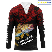 Load image into Gallery viewer, Personalized Walleye Long Sleeve Fishing Shirts Red Camo Custom Name Walleye Fishing Shirts NBT371