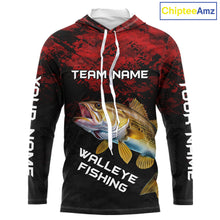 Load image into Gallery viewer, Personalized Walleye Long Sleeve Fishing Shirts Red Camo Custom Name Walleye Fishing Shirts NBT371