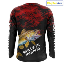 Load image into Gallery viewer, Personalized Walleye Long Sleeve Fishing Shirts Red Camo Custom Name Walleye Fishing Shirts NBT371