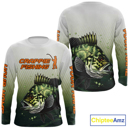 Crappie Fishing Shirts Long Sleeve Custom Fishing Jerseys Green Camo, Fishing Shirts For Men NBT372