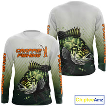 Load image into Gallery viewer, Crappie Fishing Shirts Long Sleeve Custom Fishing Jerseys Green Camo, Fishing Shirts For Men NBT372