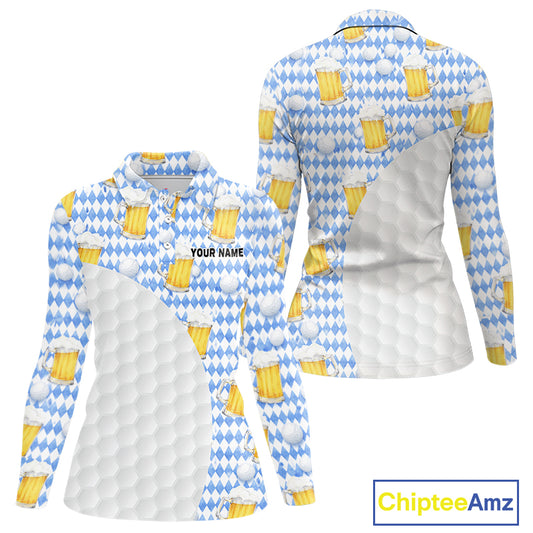 Womens Golf Polo Shirts Custom Beer Argyle Pattern, Funny Beer Pattern Golf Team Shirt NBT597