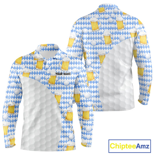 Mens Golf Polo Shirts Custom Beer Argyle Pattern, Funny Beer Pattern Golf Team Shirt NBT597