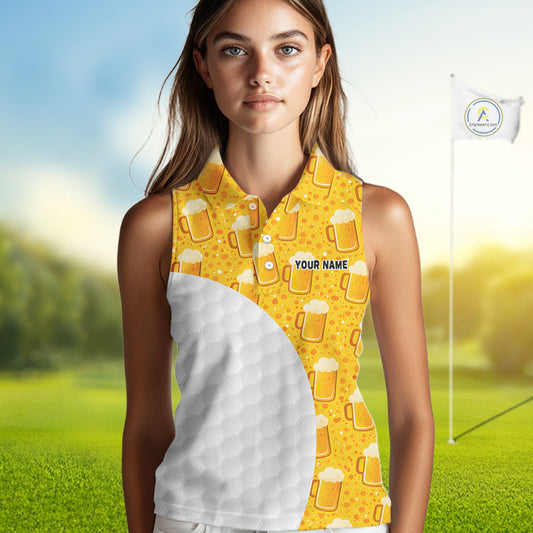 Womens Golf Polo Shirts Custom Beer Pattern, Funny Beer Pattern Golf Team Shirt NBT598